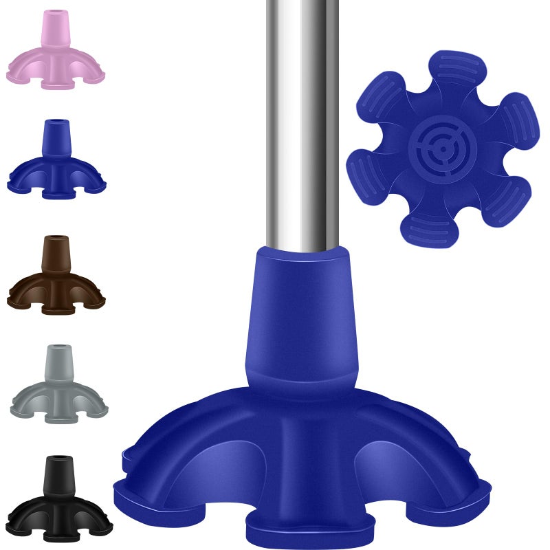 Cane Tips 3/4 inch 6 Support Cane Feet Self Standing Cane Tip 6 Support Feet Heavy Duty Rubber Cane Tip for Walking Canes Walking Sticks Folding Canes (Blue)